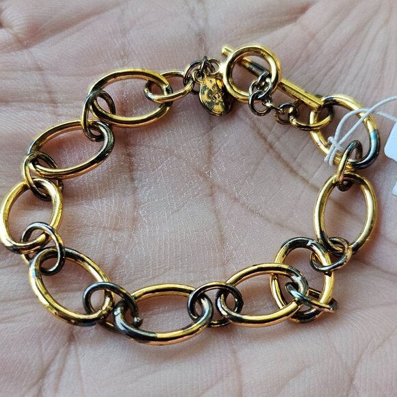 Nordstrom Women Bracelet Gold/Black Tone over Silver Chain Wrist Band J Crew - Picture 1 of 16